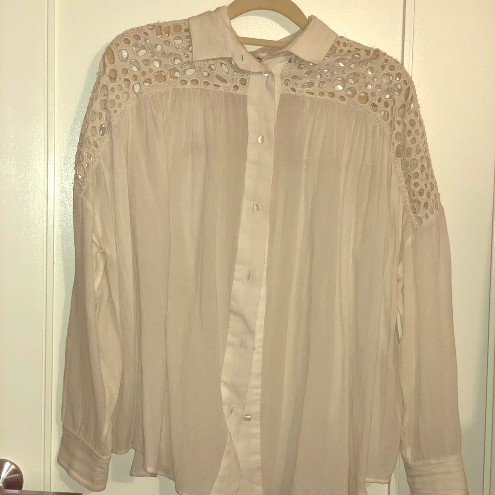 IRO Eyelet shoulders silk shirt flow sheer